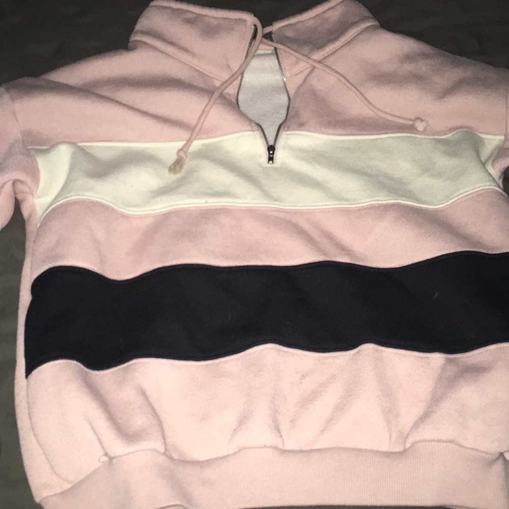 BUCKLE: pink, cream, & black quarter-zip pullover